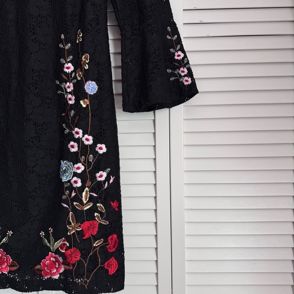 Desigual Vermond Lace Dress Floral Embroidery Bell Sleeve Black Size 40 Medium - Picture 6 of 14